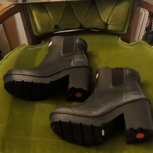 Hunter rain booties with chunky heel